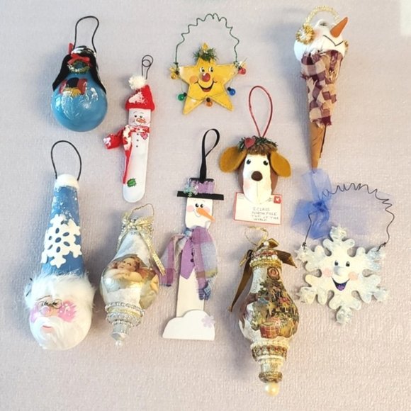 Hand Crafted Other - •Lot of 10 handcrafted Christmas Holiday ornaments•Snowman•Victorian•Santa•